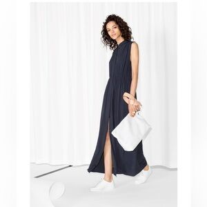 & Other Stories Sleeveless Maxi Dress Shirt Style Size 4 Slate Blue Minimal‎